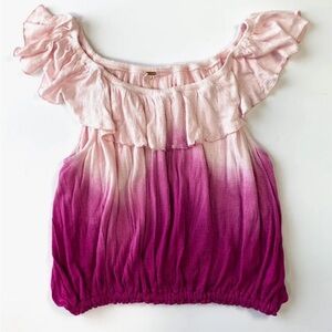 ✨ FREE PEOPLE ✨ Cora Lee Pink Ombre Gauze Flowy Tank Top Off Shoulder Size XS